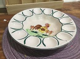 Deviled Egg Serving Dish 10" Painted Round Ceramic ...