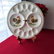 Vintage Ceramic Deviled Egg Condiment Platter Hand Painted ...