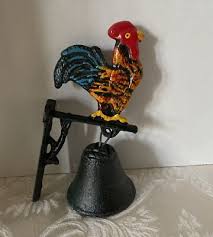 Rooster Cast Iron Wall Mount Dinner Bell Door Hand Painted ...