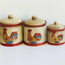 Vintage Rooster Canisters Farmhouse Kitchen Glazed Pottery Canisters Set of 3 - Etsy