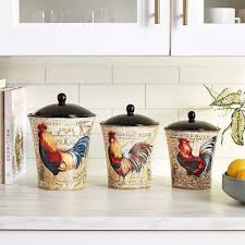 3 Piece Rooster Canister Set Ceramic Kitchen Storage ...