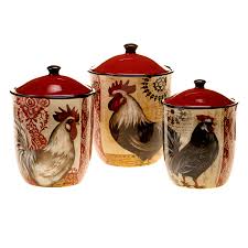 Hand-painted Fancy Rooster Ceramic Canisters (Set of 3 ...