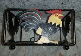 BLACK METAL COLORFUL ROOSTER DESIGN BASKET DECORATIVE HOME ...