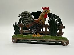 Vintage Cast Iron Rooster Napkin Holder Hand Painted | eBay