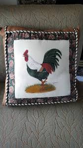 Hand Painted Decorative Pillow Green Rooster #P09 - Etsy