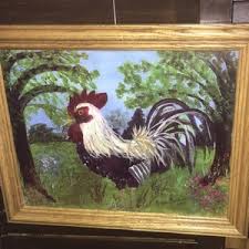 PSYCHEDELIC ROOSTER RAINBOW Color Painted on Black Velvet Cloth or Paper Framed in A Yellow Painted Wood Frame 12 1/4" X 15 1/4" Hippie Era - Etsy