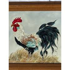 Late 20th Century Original Americana Style Painting of a Rooster by Artist L. (Lois) Williamson | Chairish
