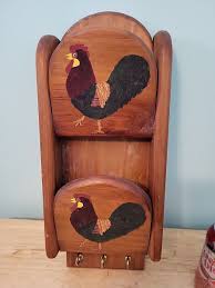 Rooster Wooden Bill Holder On Wall Plus Keys | eBay