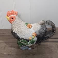 Vtg? Chicken Rooster Farmhouse Pitcher Watering Can Tea ...