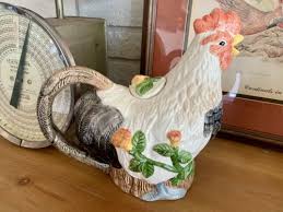 Vintage Rooster Chicken Teapot Pitcher Grannycore ...