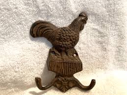 Cast Iron Brown Rooster Coat Hat Key Holder Hook 5 3/4" T x ...