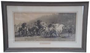 Antique French 19th Century Equestrian Horse Fair Etching by ...