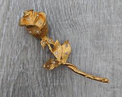 Warm Gold Tone and Clear Rhinestone Polka Dot Long Stem Rose ...