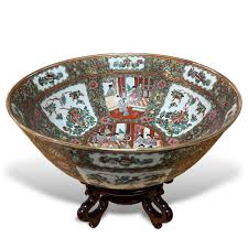 Large Rose Medallion Punch Bowl and Stand, 16.5", 20th ...