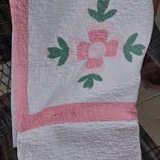 Vintage Handmade/ Appliqued / Block Quilt / Pink Appliqued Flowers / 85 X 61 / Full/queen Size, Vintage Hand Quilted, Hand Appliqued Flowers - Etsy