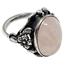 Bernard Instone Attributed c.1940 Silver and Rose Quartz Vintage Arts and Crafts For Sale at 1stDibs