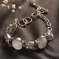 Artisan Crafted Moonstone Sterling Silver Bracelet - Floral Legends | NOVICA Canada
