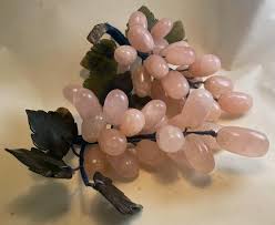 Mid 20th Century Asian Carved Rose Quartz Stone Jade Leaves Fruit Grape Bunches- a Pair | Chairish