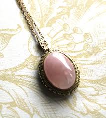 Vintage Style Brass Locket Necklace: Rose Quartz Cabochon ...