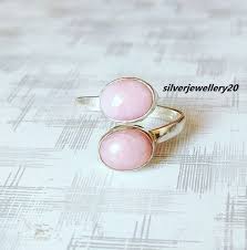 Natural Pink Opal Gemstone Ring, Birthday Gift Band, 925 Sterling Silver Ring, Adjustable Ring ,two Gemstone Ring ,gift for Mom. - Etsy