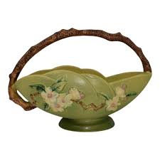 Roseville Apple Blossom Green 1949 Vintage Art Pottery Ceramic Basket 310-10 sold at auction on 18th May | Just Art Pottery