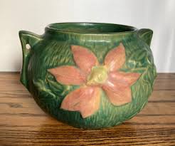 Roseville Clematis 1944 Vintage Art Pottery Green Ceramic Bowl 455-4 | eBay
