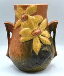 Antique Roseville Pottery 103-6 Clematis Double Handled Vase Collector Quality Roseville Pot Brown and Yellow Matte Finish 1944 - Etsy India