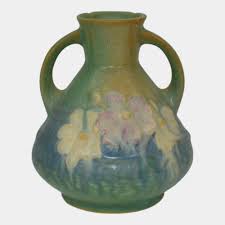 Roseville Cosmos Green 1939 Vintage Vase 944-4 for sale at auction from 1st October to 9th November | Just Art Pottery