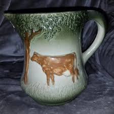 Unbranded | Dining | Vintage Green Cream Pitcher Wbrown Cow | Poshmark