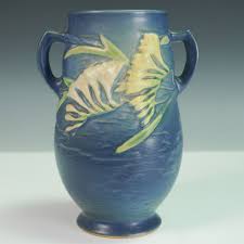 Roseville Earthenware Blue Freesia Handled Vase | Lion and Unicorn