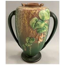 Roseville Pottery Green Fuchsia Polychrome Handled Vase. For ...