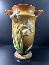 Vintage Roseville Pottery Pink Iris Vase 925-9" Double Handled EUC for sale online | eBay