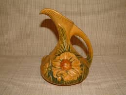 Roseville Gold Peony Handled Ewer #7-6″ – Salado Creek Antiques