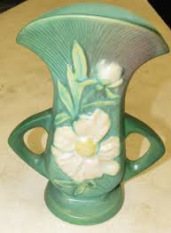 Sold at Auction: Extremely Rare HTF Roseville Pottery Peony Green Vase 62-8 Excellent Condition