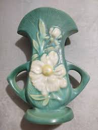 Rare Vintage Roseville Double Handle Peony Green Vase, #62-8 1940s Perfect! | eBay