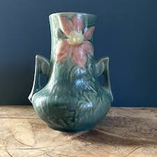 Roseville Art Pottery Blue Clematis Double Handle Vase | eBay