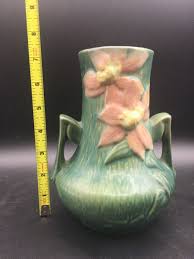 Roseville Pottery Clematis Double Handled Vase 106-7 Green ...