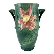 Mid 20th Century Roseville Clematis 2 Handle Vase | Chairish