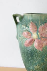 Roseville Pottery 111-10 Clematis Green Pink Flower Urn ...