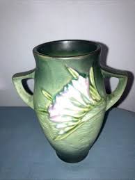 Roseville "Freesia" 117-6 Vase Green Purple Handles 1930s ...