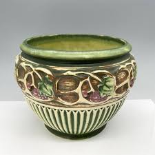 Sold at Auction: Roseville Pottery Jardiniere Planter, Green Brown Normandy