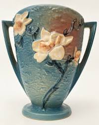 1940's Roseville Pottery Blue Magnolia Amphora Vase, Double ...