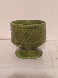 Vintage 1990 4" Tall 4" Round Green Ceramic Chalice Flower ...