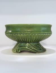 Japanese Vintage Pottery - Green Oval Planter With Rib and ...