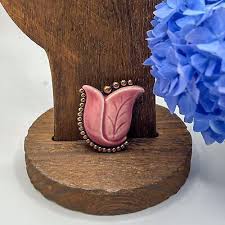 Copper and Ceramic Tulip Flower Brooch Mauve Maroon Pin MCM ...