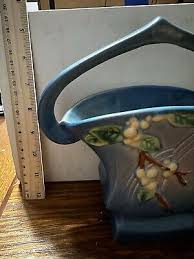 Vintage 1940s Roseville Art Pottery Blue Snowberry Basket ...