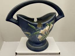 Vintage Roseville Pottery Blue Freesia 7" Basket - #390-7 | eBay