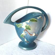 Vintage Roseville Pottery Snowberry Basket: Blue Floral Vase ...