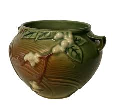 Antique ROSEVILLE Snowberry Bowl Green and Brown 2 Handle Vase 5.5”w X 4”h | eBay