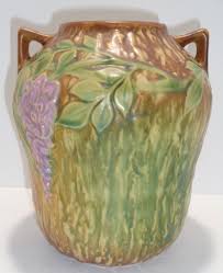 ROSEVILLE 7" 2 HANDLED WISTERIA VASE WITH PAPER LABEL...MINT ...